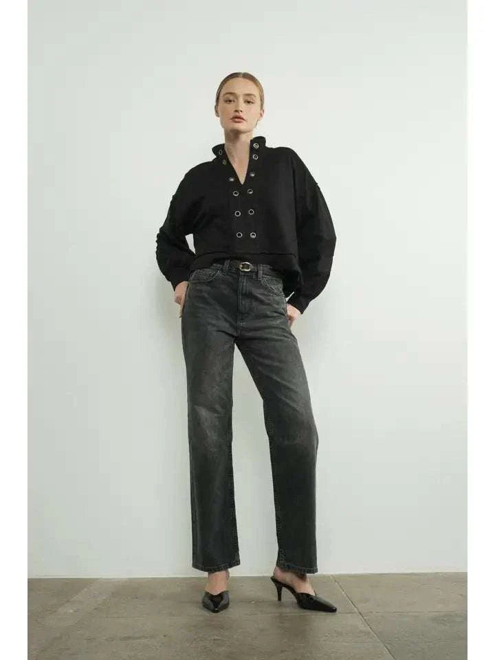 Eyelet High Neck Sweatshirt
