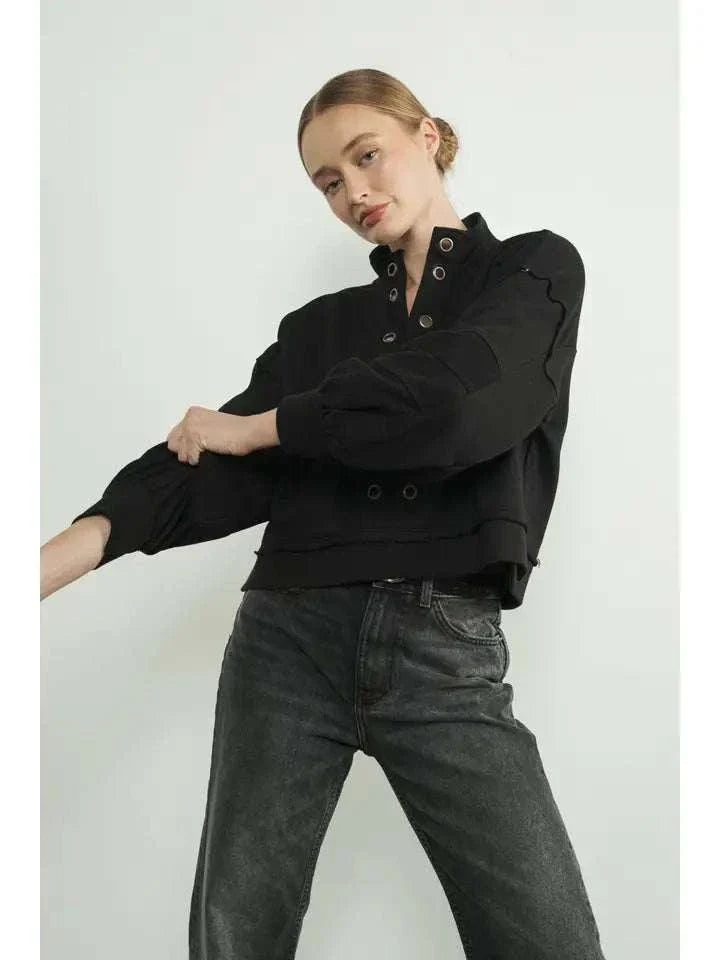 Eyelet High Neck Sweatshirt