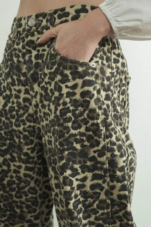 Relaxed Fit Denim Animal Print Pants