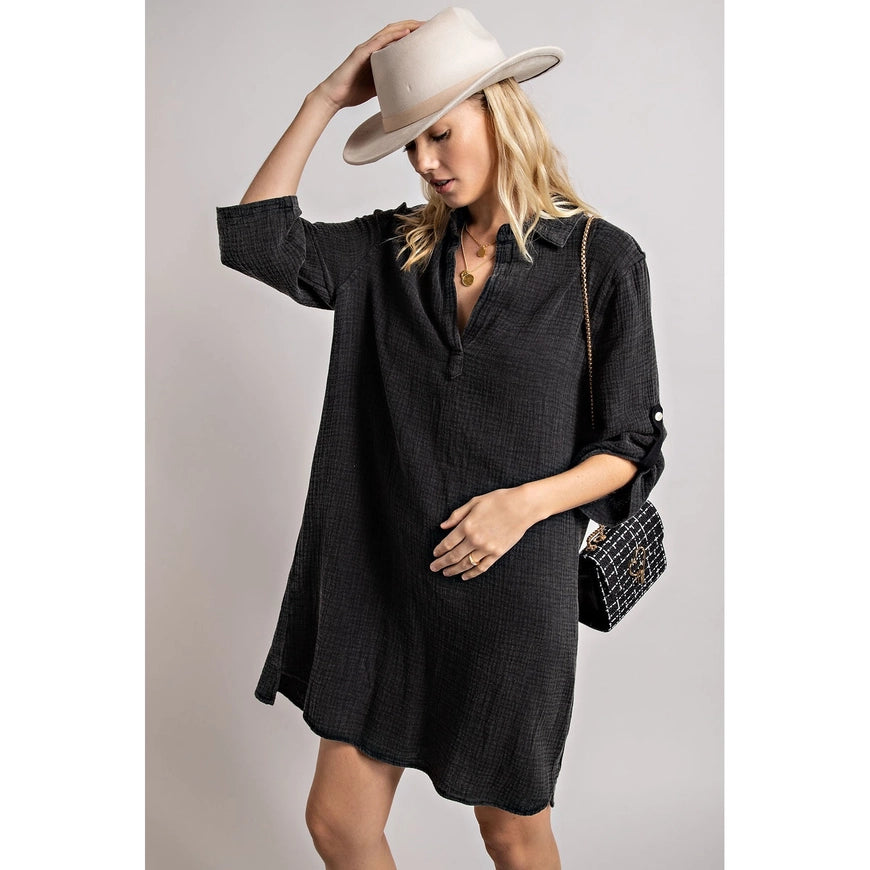 Henley Long Sleeve Shirt Dress