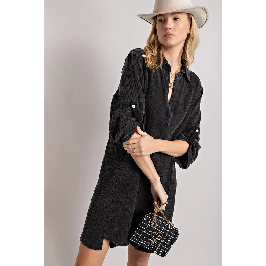 Henley Long Sleeve Shirt Dress