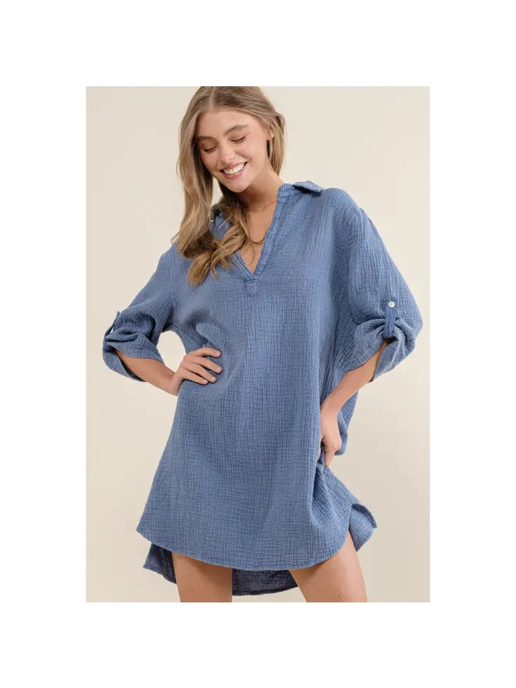 Henley Long Sleeve Shirt Dress
