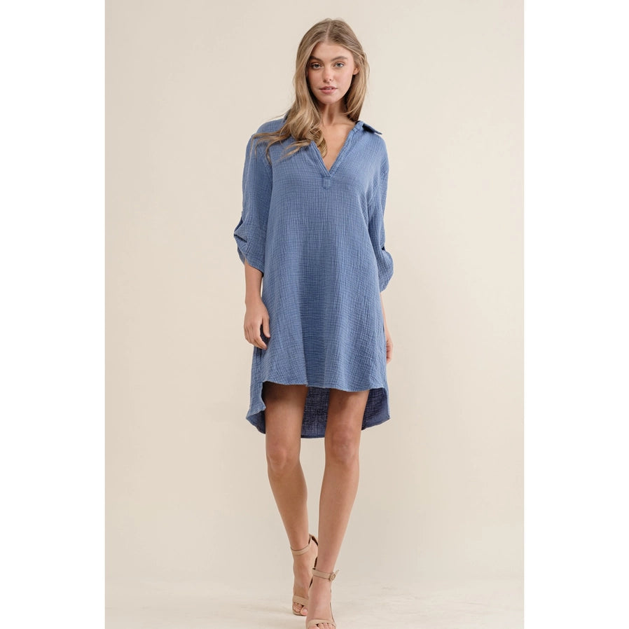 Henley Long Sleeve Shirt Dress