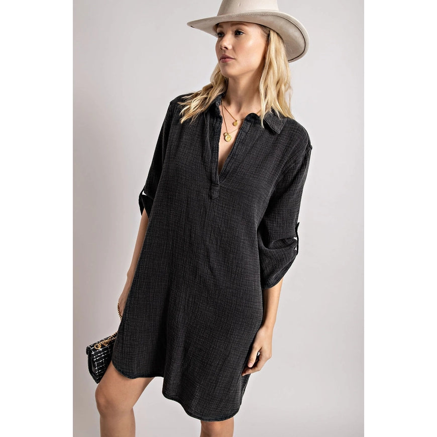 Henley Long Sleeve Shirt Dress