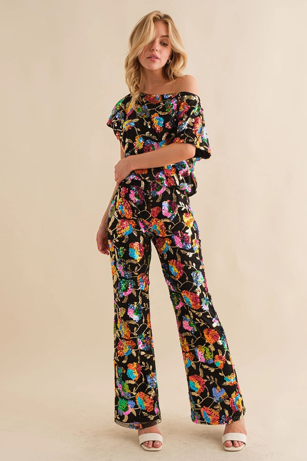 Barb Sequin Boat Neck Top