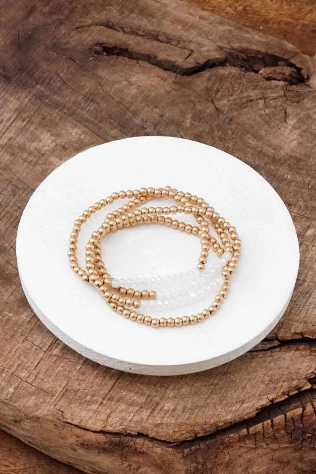 Small Worn Gold Glass Beads Bracelet Stack