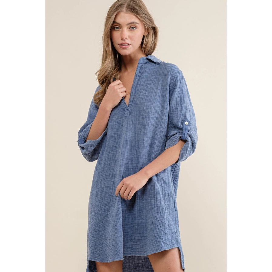 Henley Long Sleeve Shirt Dress