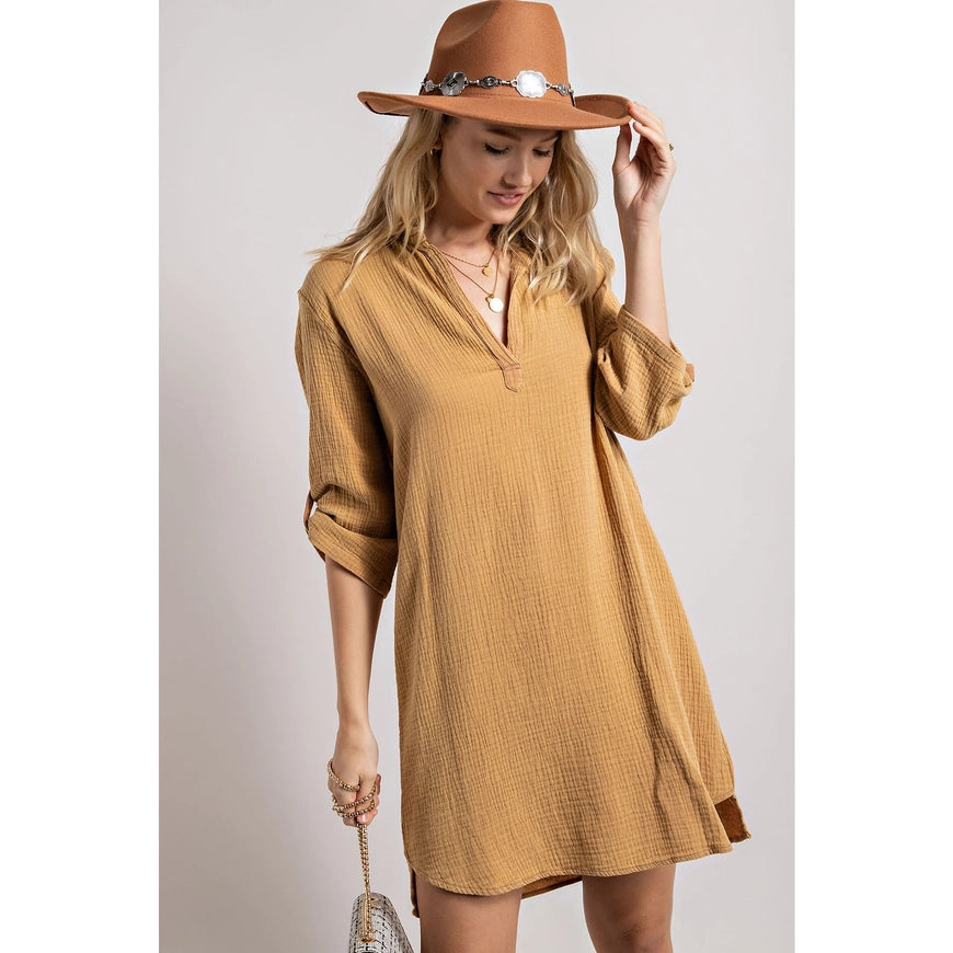 Henley Long Sleeve Shirt Dress