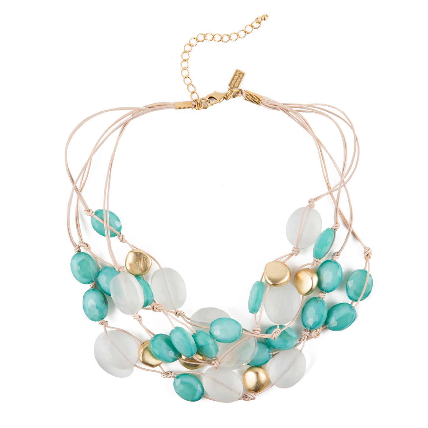 Matte White Crystal, Aqua Velvet Crystal Necklace