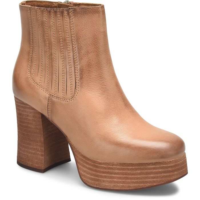 Baylie Boot in Italian leather with stacked platform and leawood wrapped heel.