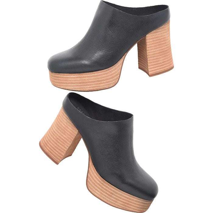 Black Italian leather Veronica Clog with high stacked platform heel.