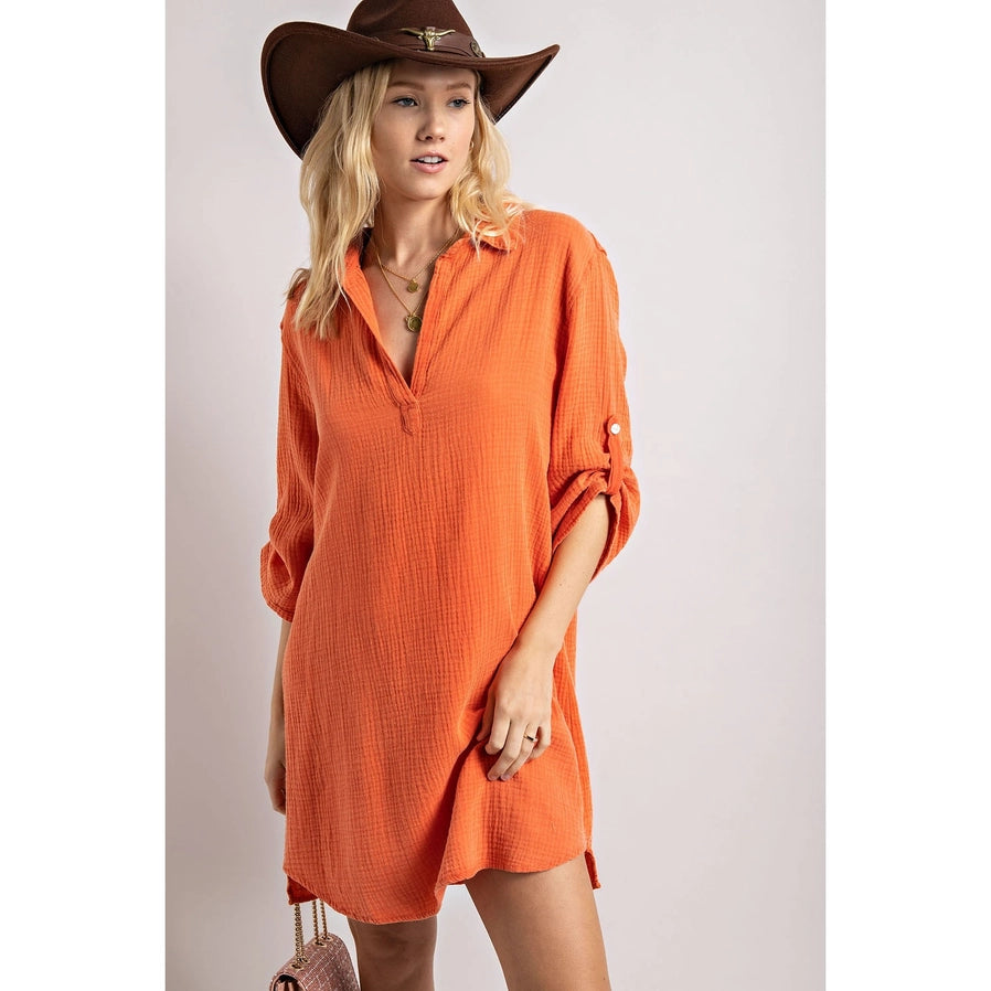 Henley Long Sleeve Shirt Dress