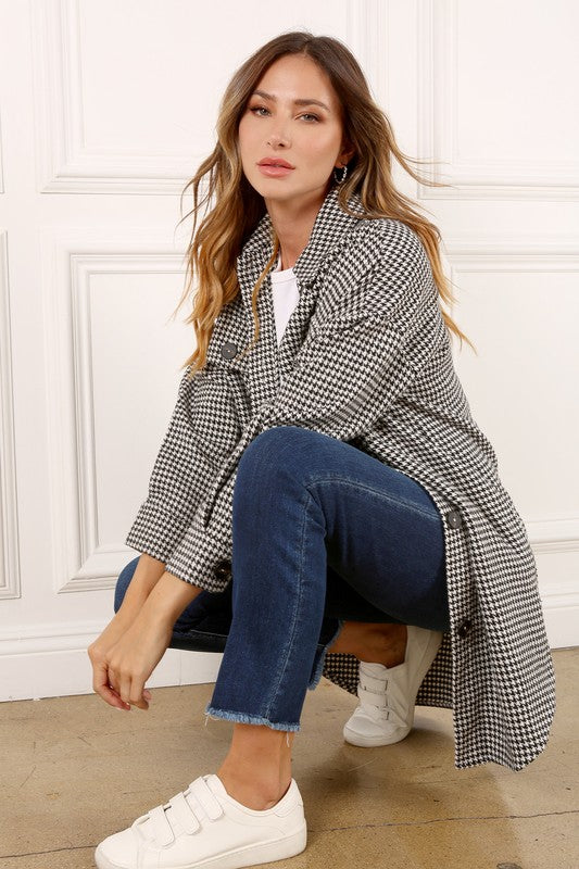 Diana Houndstooth Long Shacket