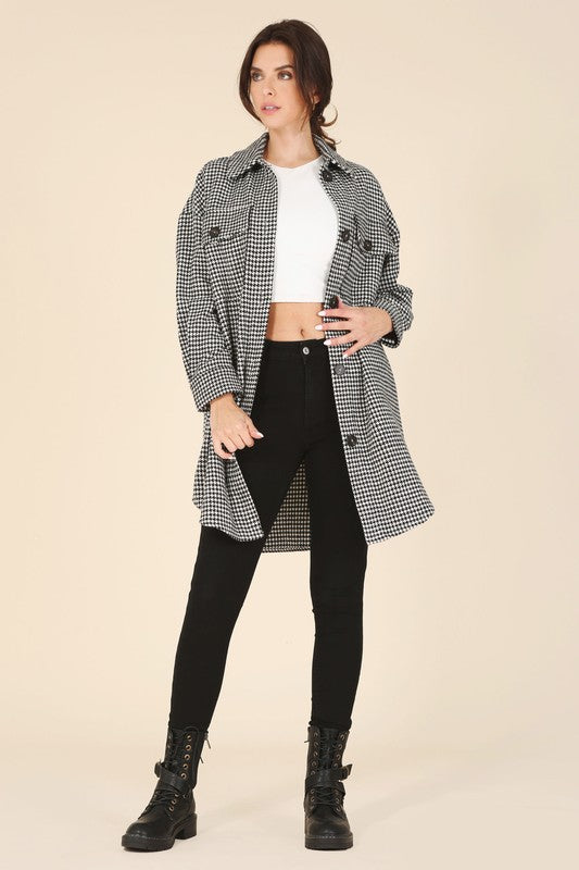 Diana Houndstooth Long Shacket