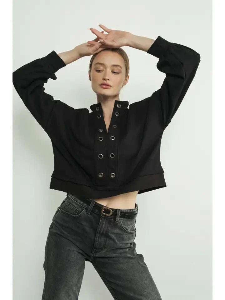 Eyelet High Neck Sweatshirt