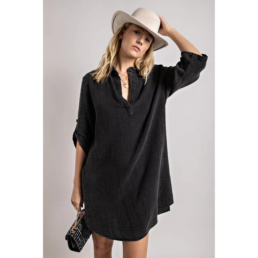 Henley Long Sleeve Shirt Dress