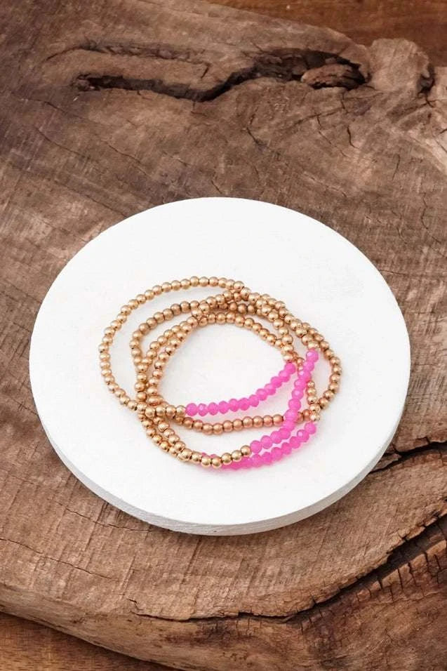 Small Worn Gold Glass Beads Bracelet Stack