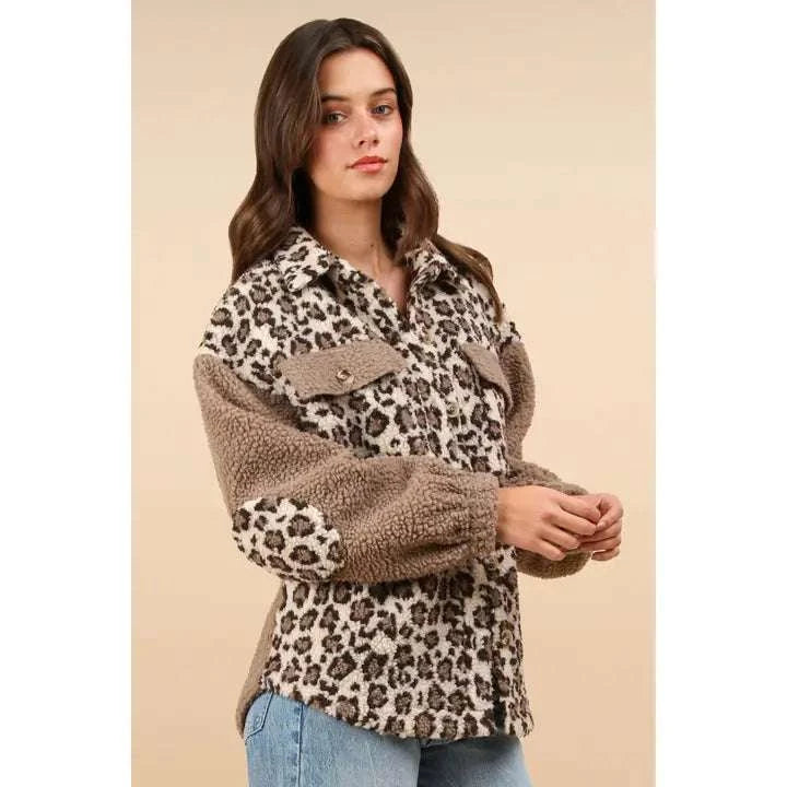 Oversized Leopard Print Fleece Jacket