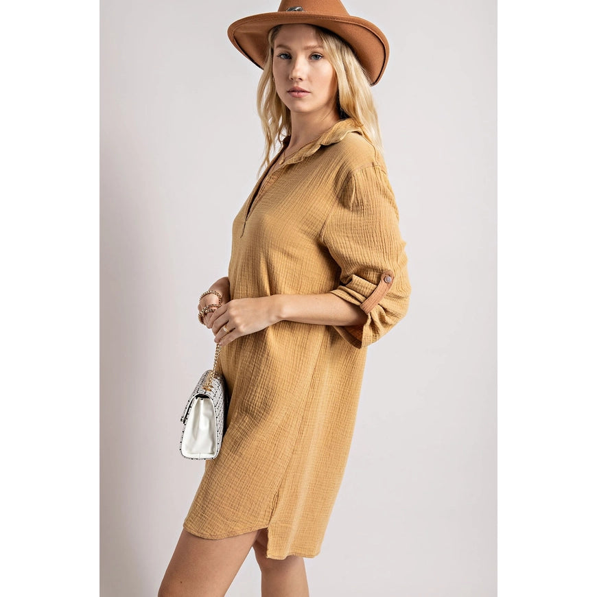 Henley Long Sleeve Shirt Dress