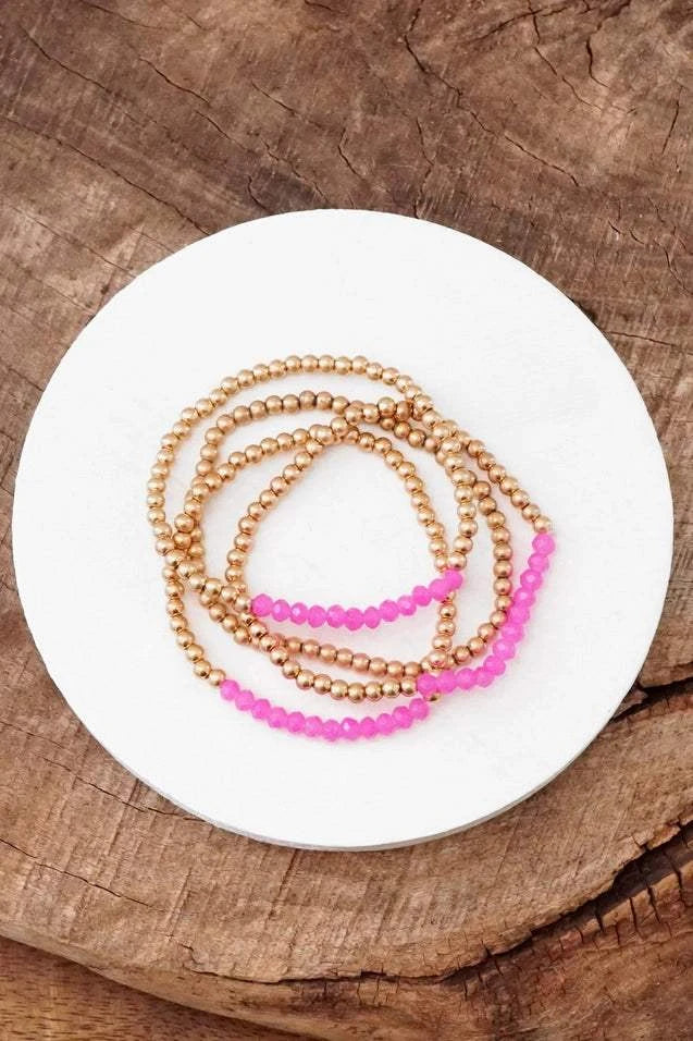Small Worn Gold Glass Beads Bracelet Stack
