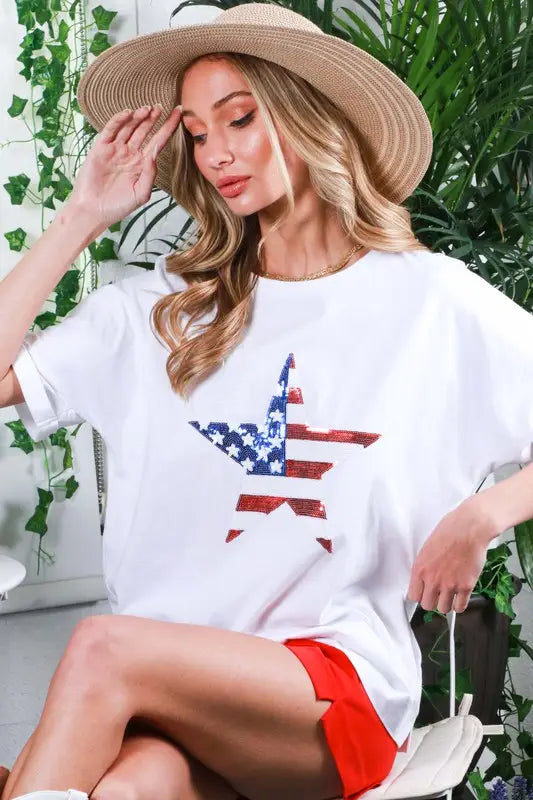American Flag Sequin Star T-Shirt