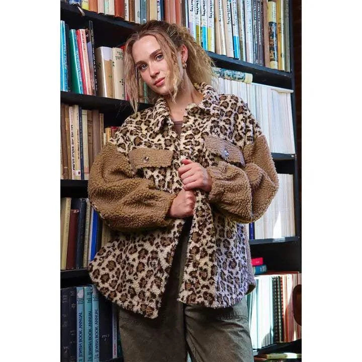Oversized Leopard Print Fleece Jacket