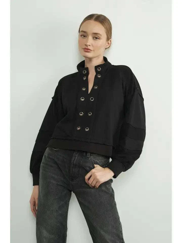 Eyelet High Neck Sweatshirt