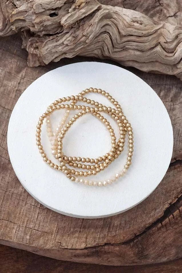 Small Worn Gold Glass Beads Bracelet Stack