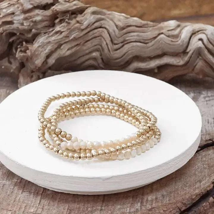 Small Worn Gold Glass Beads Bracelet Stack