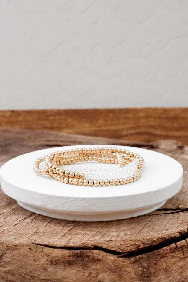 Small Worn Gold Glass Beads Bracelet Stack