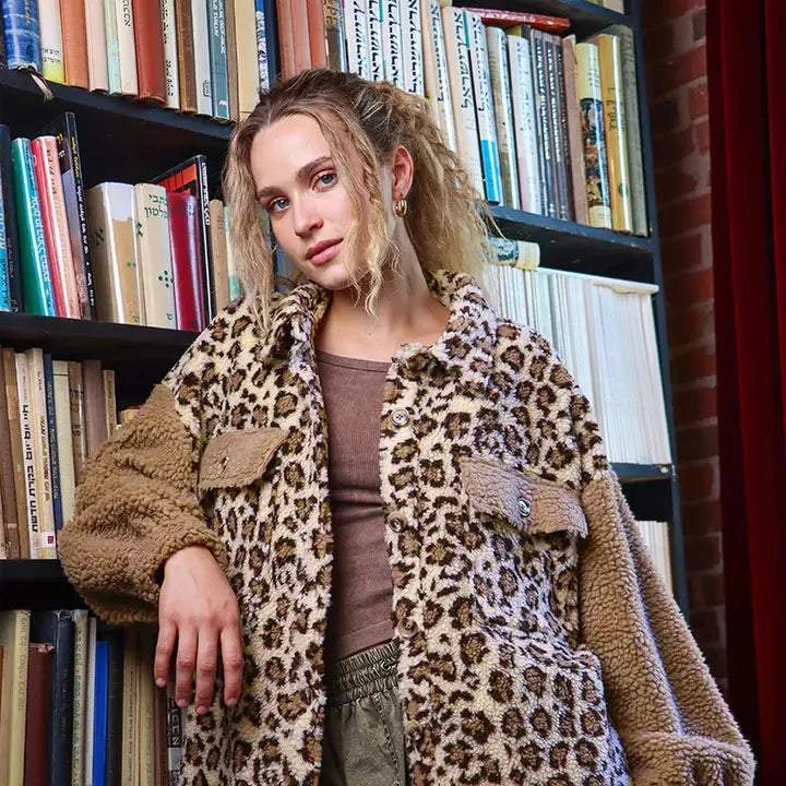 Oversized Leopard Print Fleece Jacket