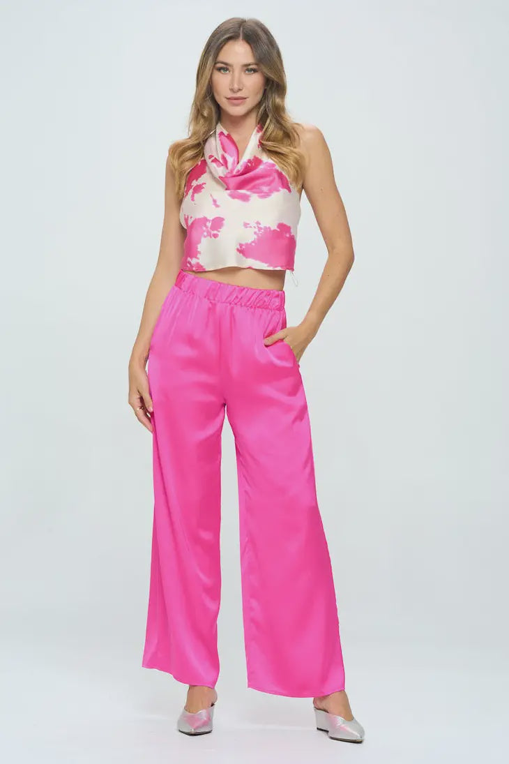 Electric Elastic Waist Satin Pant w/Pockets