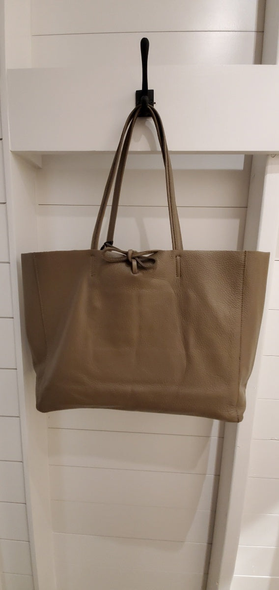 Leather Tote Bag With Handles & Ties