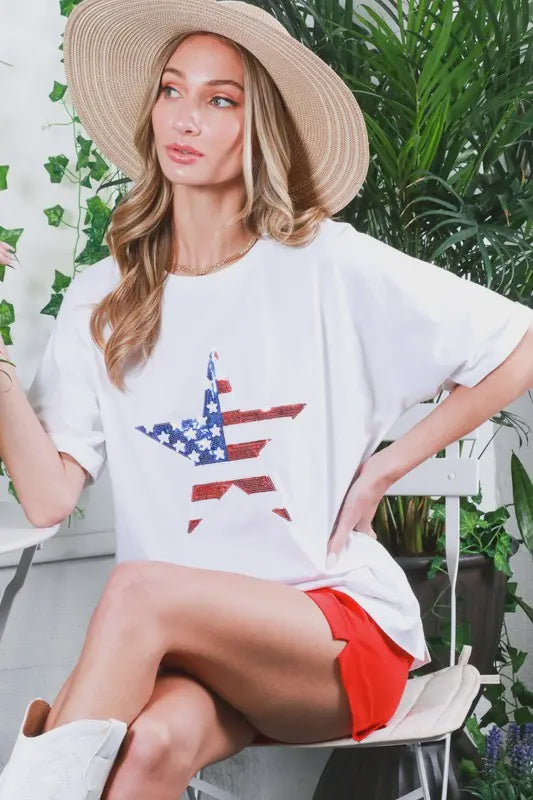 American Flag Sequin Star T-Shirt
