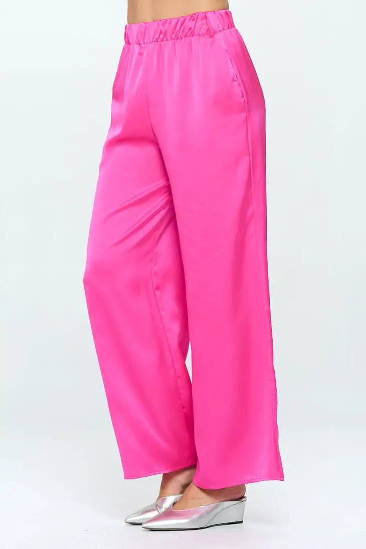 Electric Elastic Waist Satin Pant w/Pockets