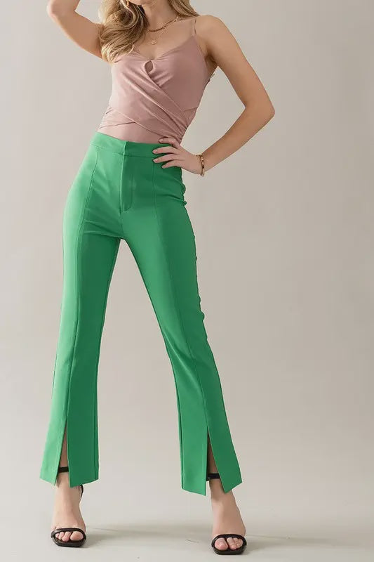 Front Split Hem Flare Trousers