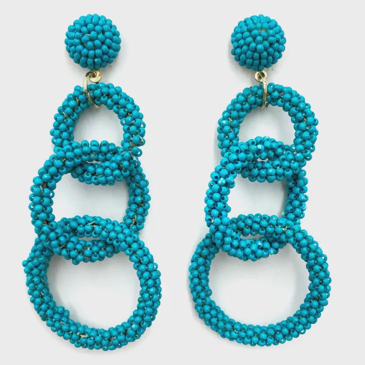 Turquoise Bead Hoop Large Dangle Earring