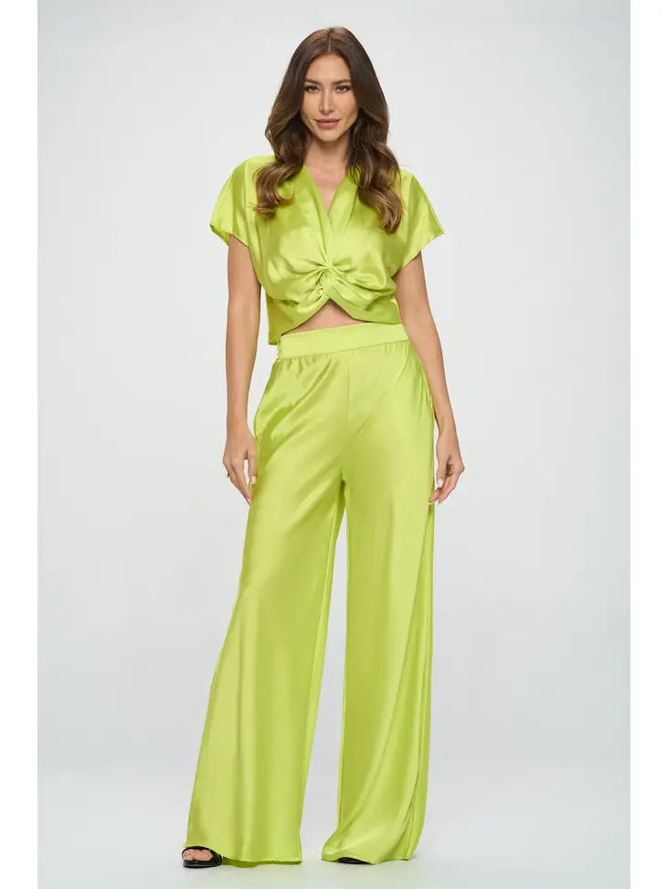 Electric Elastic Waist Satin Pant w/Pockets