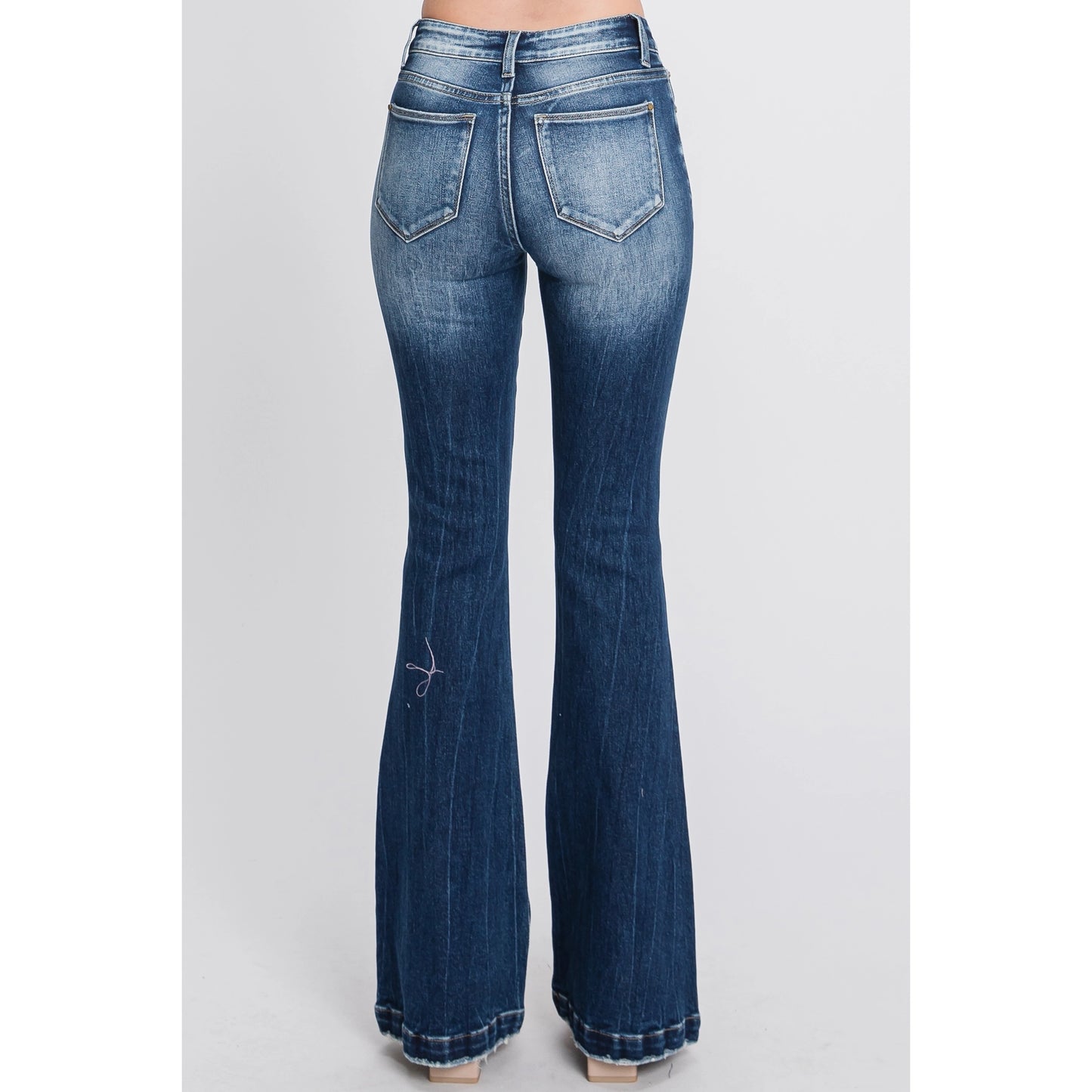 Gina Mid Rise Distressed Patch Flare Jean