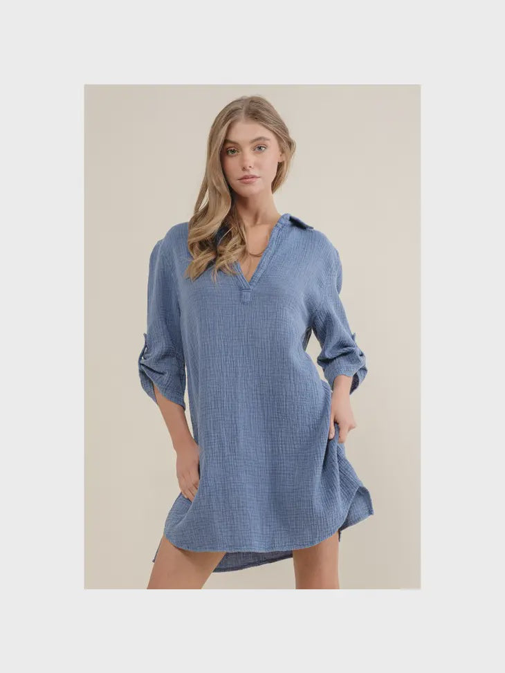 Henley Long Sleeve Shirt Dress