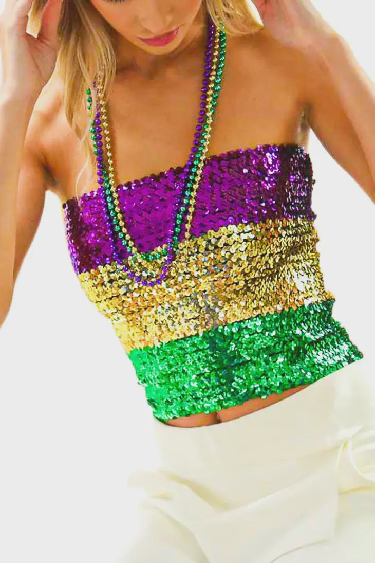 Mardi Gras Sequin Tube Top