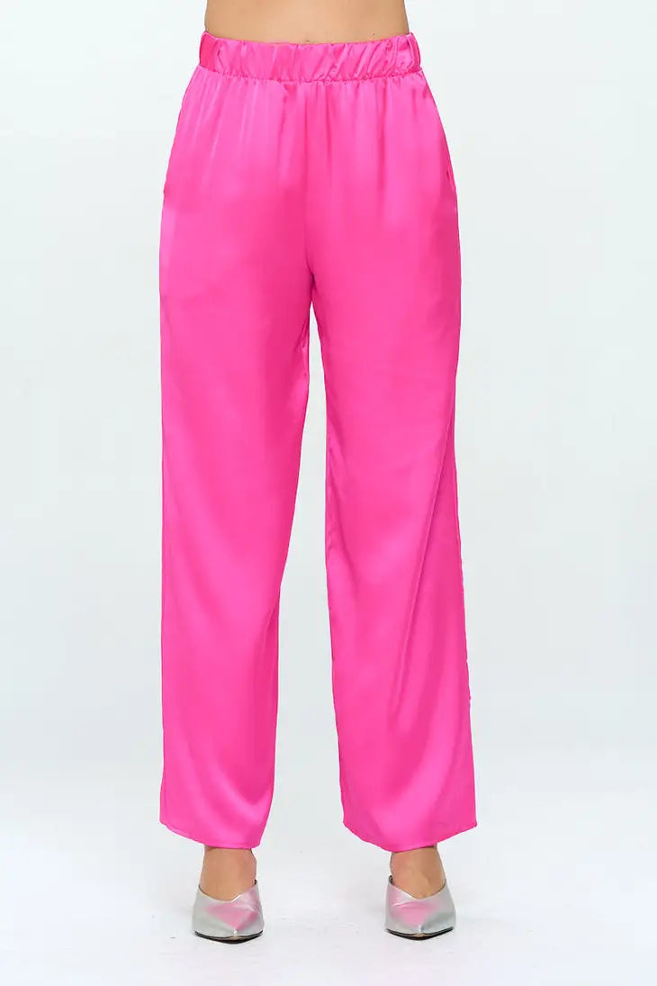 Electric Elastic Waist Satin Pant w/Pockets