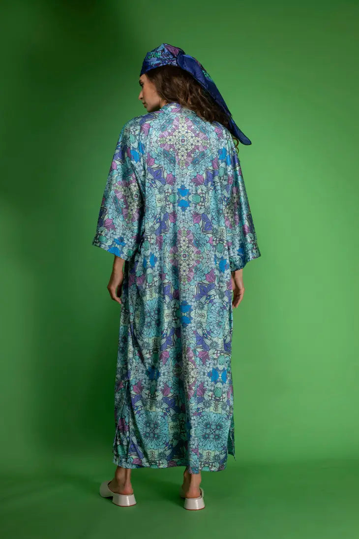 Blue Floral Satin Kimono