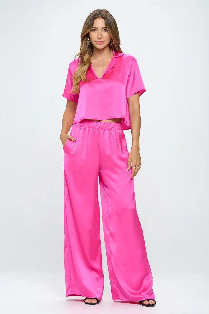 Electric Elastic Waist Satin Pant w/Pockets