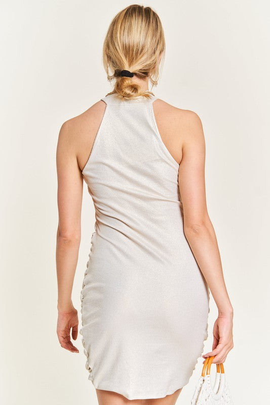 Overlap Shirred Dress