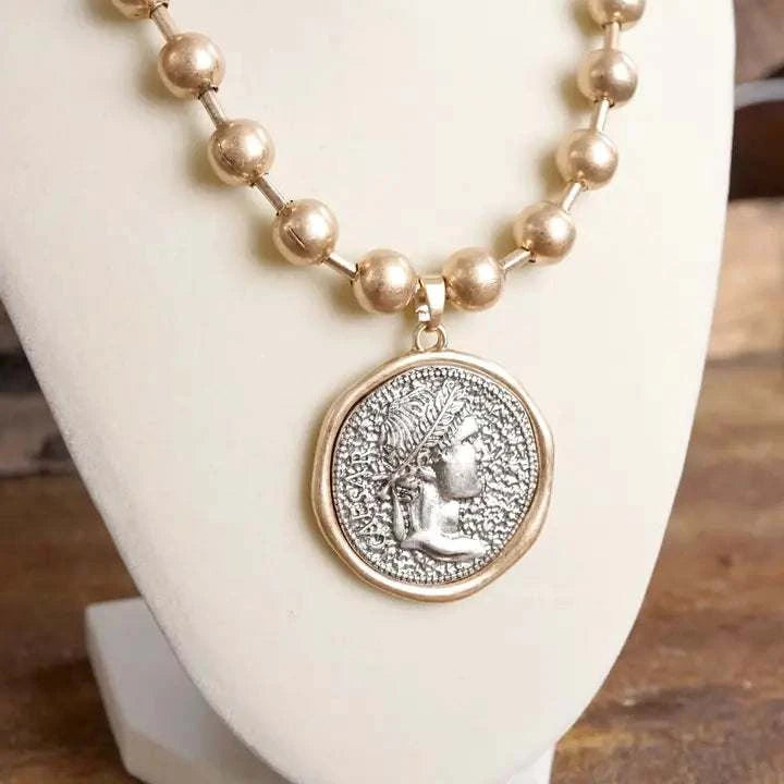 Coin Chunky Ball Chain Statement Necklace