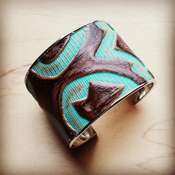 Wide Bangle Bracelet in Turquoise Laredo Leather