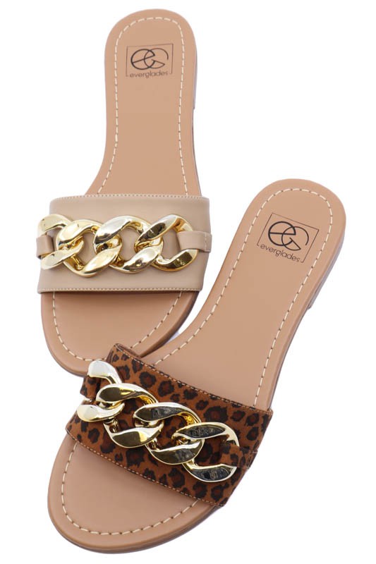 Lexi-1 Flat Sandal with Gold Chain
