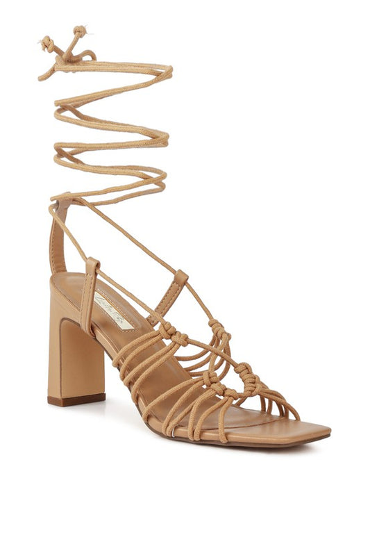 Strings Attached Braided Tie Up Block Heel