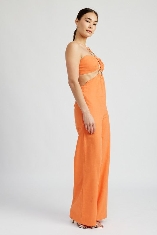 Coral Double O Ring Cut Out Jumpsuit